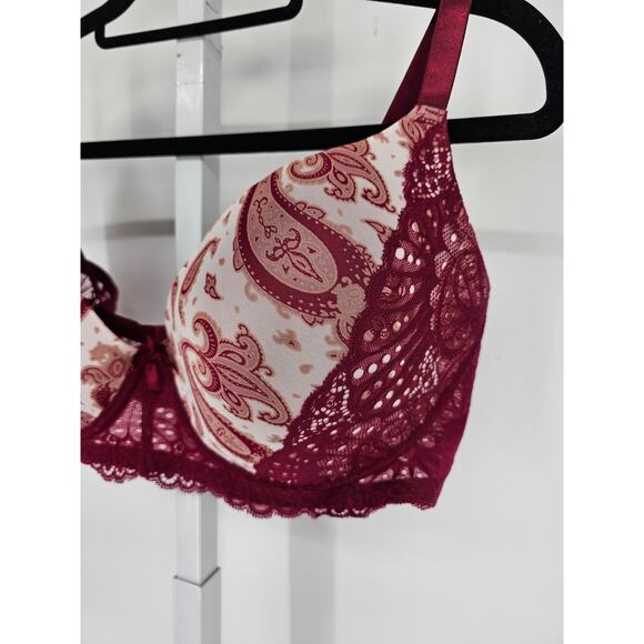 Pure Beauty by Rene Rofe Womens Sz 42DD T Shirt Bra Red Paisley Lace - Picture 2 of 4